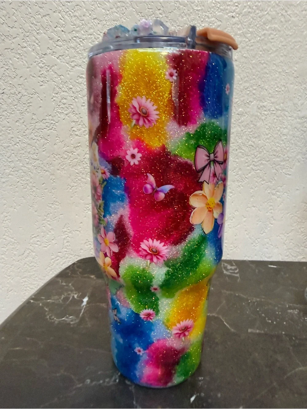 Sassy Cow Colorful Glitter Tumbler Cup 40 oz with Handle Handmade